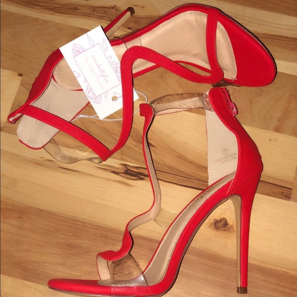 Red with clear sandal heels